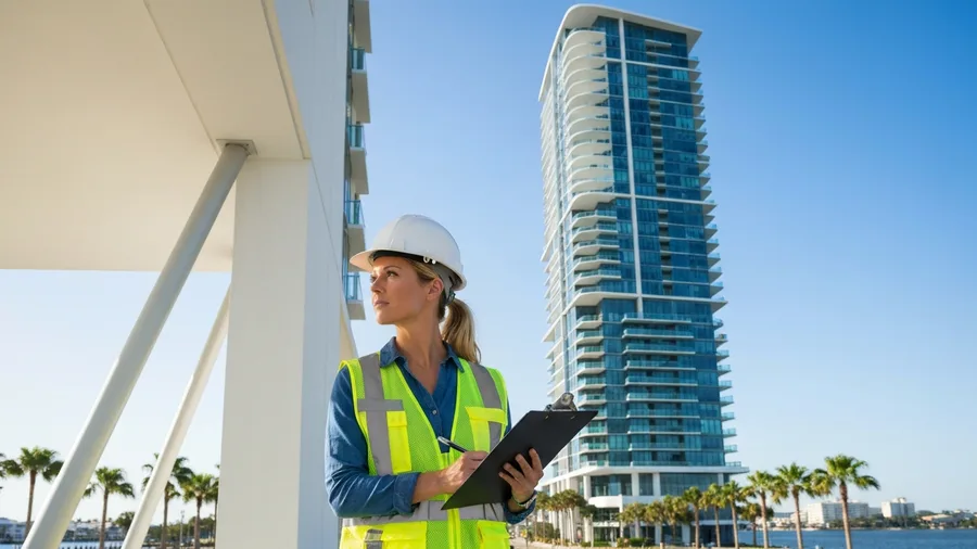 Licensed engineer performing milestone inspections Tampa on a condominium building
